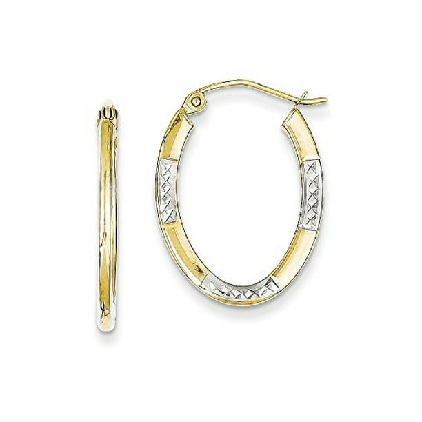 12 x 15mm 14k Two Tone Gold Heart Pattern Oval Hoop Earrings 12 x 15mm 14k Two Tone Gold Heart Pattern Oval Hoop Earrings